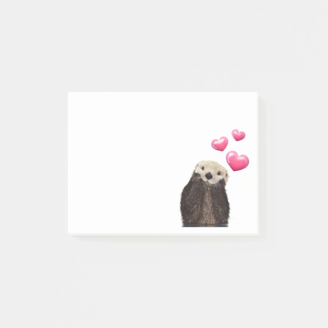 Cute Otter with Pink Love Hearts Post-it Notes (Front)