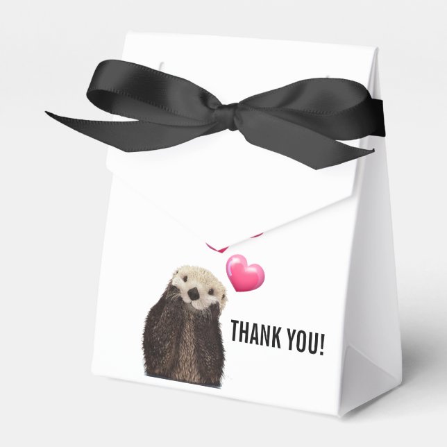 Cute Otter with Pink Love Hearts Thank You Favour Box (Front Side)