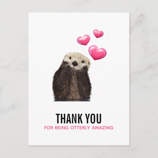 Cute Otter with Valentines Hearts Funny Pun Postcard (Front)