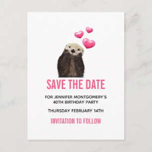 Cute Otter with Valentines Hearts Save the Date Postcard