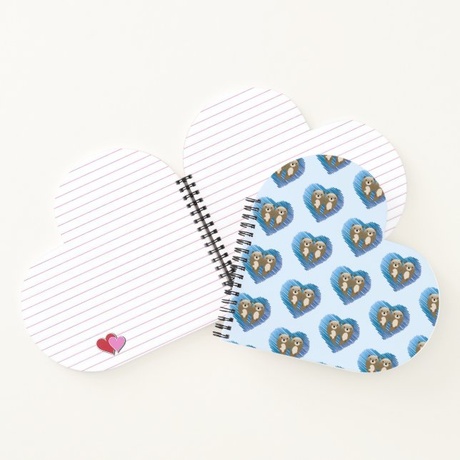 Cute Otters and Blue heart Background Notebook (Inside)