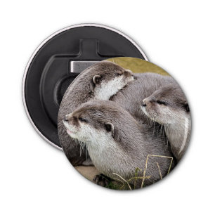 CUTE OTTERS Button Bottle Opener