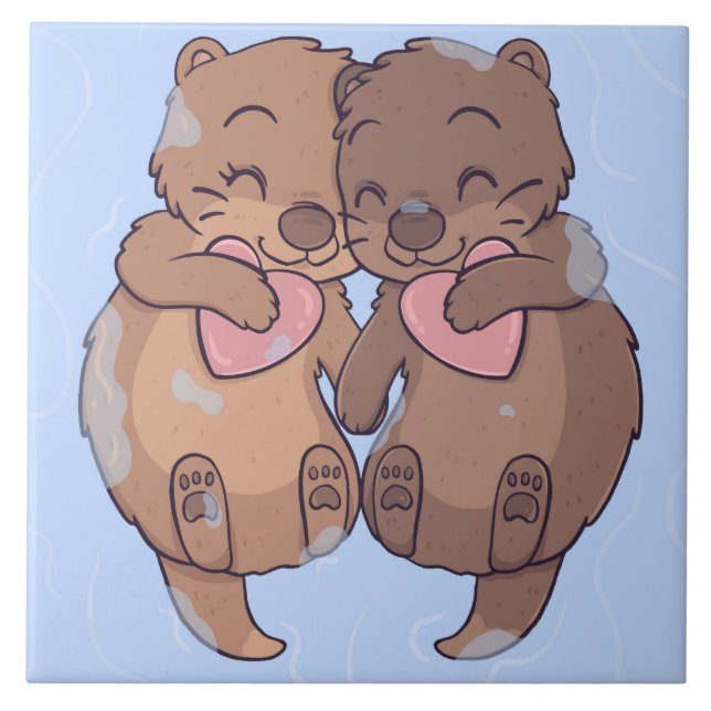 Cute Otters  Ceramic Tile (Front)