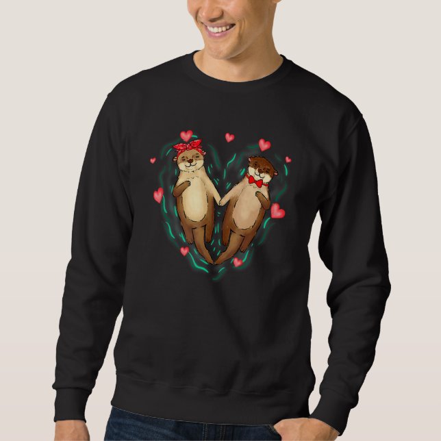 Cute Otters Couples Love Hearts Retro Style Valent Sweatshirt (Front)