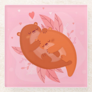 Cute Otters Glass Coaster