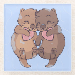 Cute Otters Glass Coaster
