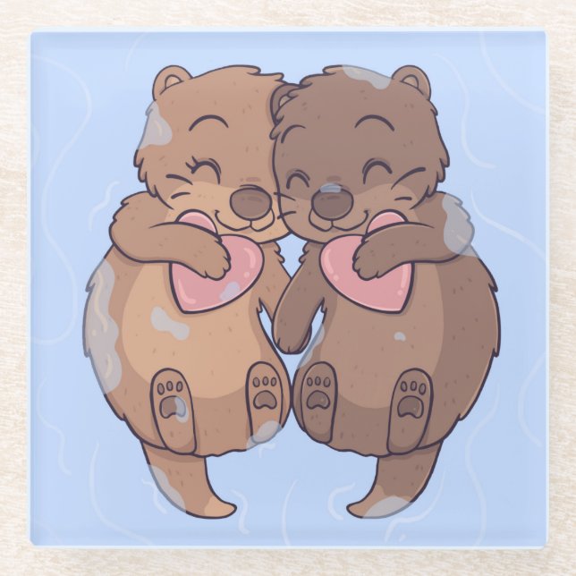 Cute Otters Glass Coaster (Front)
