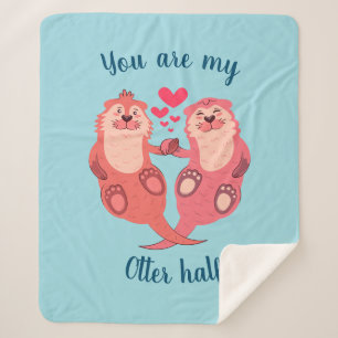 Cute Otters Valentines Day Couple Personalised Sherpa Blanket