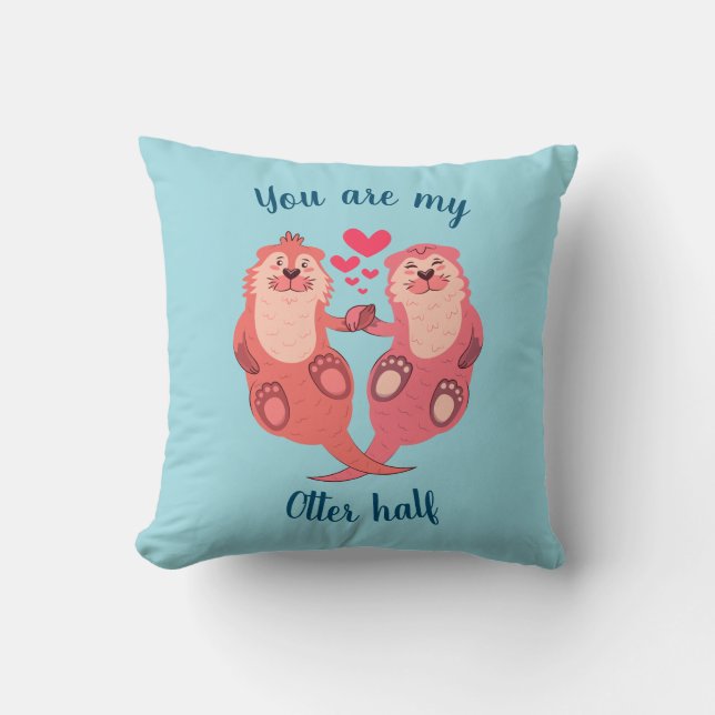 Cute Otters Valentines Day Couple Personalized Cushion (Front)