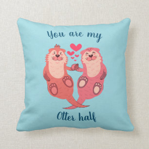 Cute Otters Valentines Day Couple Personalized Cushion