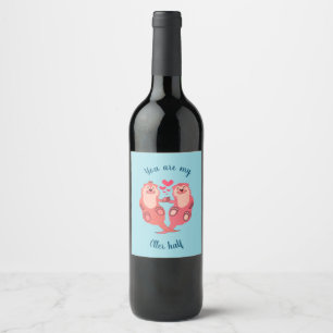 Cute Otters Valentines Day Couple Personalized Wine Label