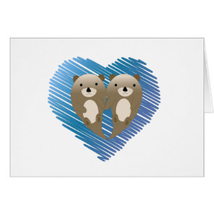 Cute Otters with Blue Heart in the Background