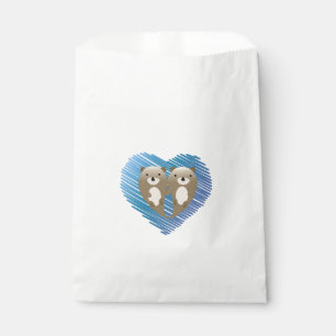 Cute Otters with Blue Heart in the Background Favour Bag