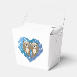 Cute Otters with Blue Heart in the Background Favour Box