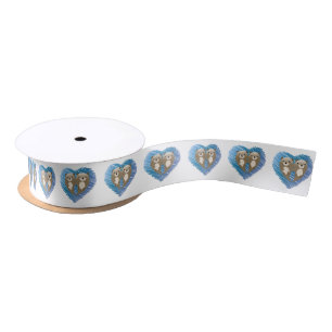 Cute Otters with Blue Heart in the Background Satin Ribbon