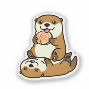 Cute Otters with Lollipop Sweet Cartoon Animal Art