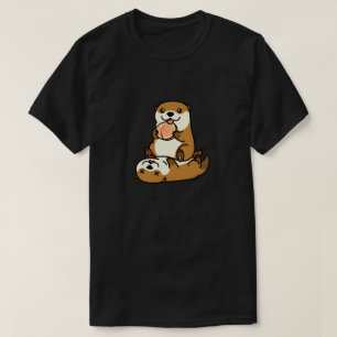 Cute Otters with Lollipop Sweet Cartoon Animal Art T-Shirt