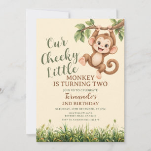 Cute Our Cheeky Little Monkey Safari 2nd Birthday Invitation