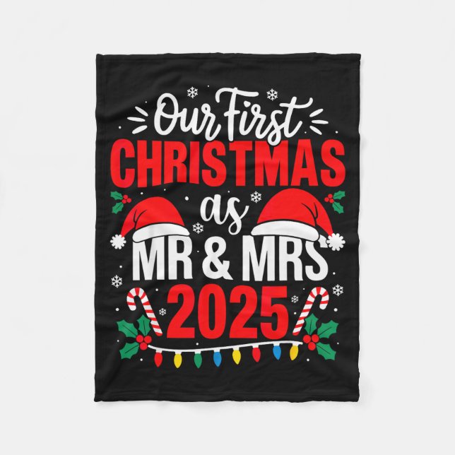 Cute Our First Christmas As Mr &amp; Mrs 2025 Coup Fleece Blanket (Front)