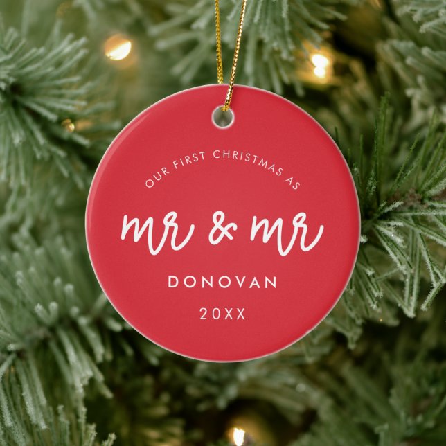 Cute Our First Christmas as Mr & Mr Red Ceramic Ornament (Tree)