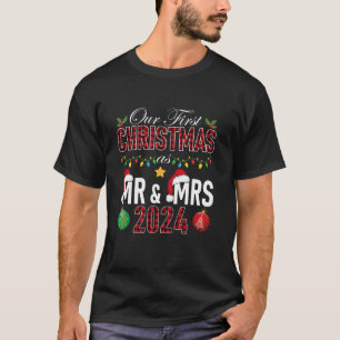 Cute Our First Christmas As Mr Mrs 2024 Couples Pa T-Shirt