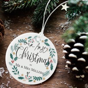 Cute Our First Christmas As Mr & Mrs Ceramic Ornament
