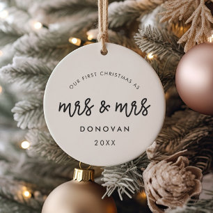 Cute Our First Christmas as Mrs and Mrs photo Ceramic Ornament