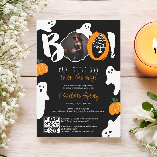 Cute our little boo ghosts black photo baby shower invitation (Cute our little boo ghosts black photo baby shower invitation)