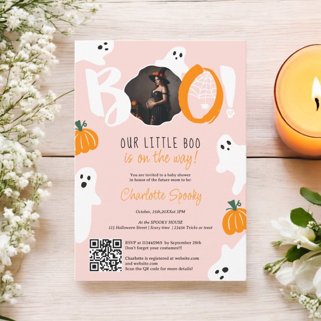 Cute our little boo ghosts pink photo baby shower invitation (Cute our little boo ghosts pink photo baby shower invitation)