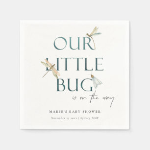 Cute Our Little Bug Blue Dragonfly Baby Shower Napkin