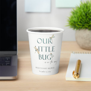 Cute Our Little Bug Blue Dragonfly Baby Shower Paper Cups