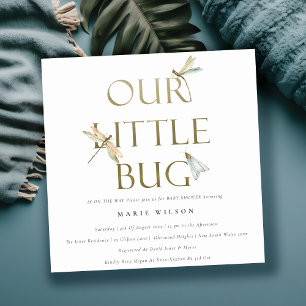 Cute Our Little Bug Gold Dragonfly Baby Shower Invitation