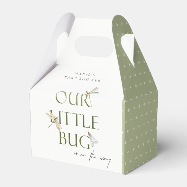 Cute Our Little Bug Green Dragonfly Baby Shower Favour Box (Front Side)