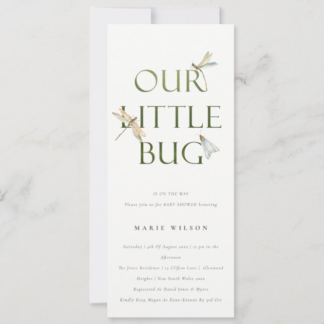Cute Our Little Bug Green Dragonfly Baby Shower Invitation (Front)