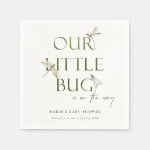Cute Our Little Bug Green Dragonfly Baby Shower Napkin