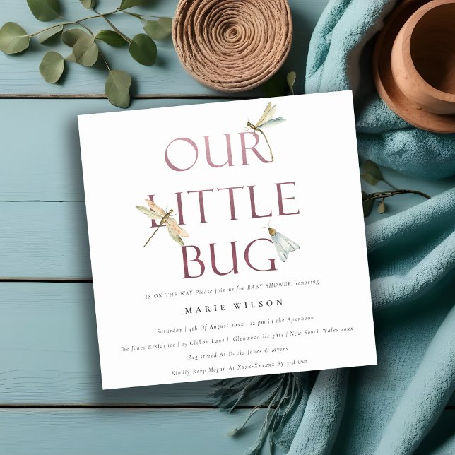 Cute Our Little Bug Pink Dragonfly Baby Shower Invitation (Creator Uploaded)