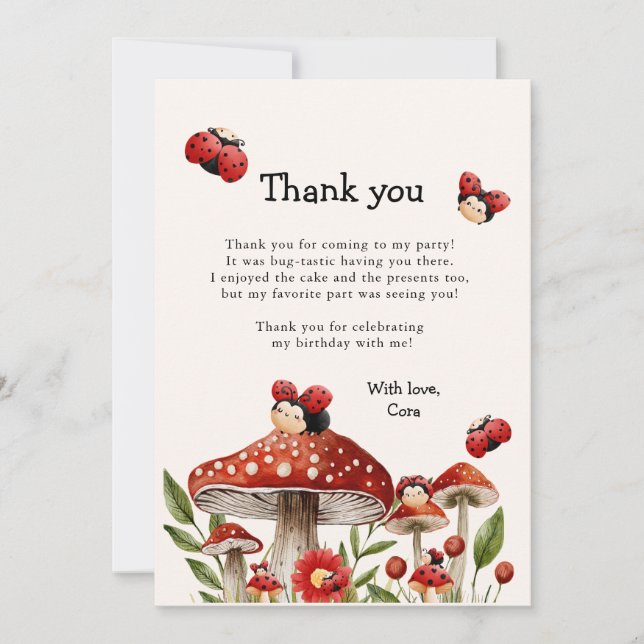 Cute Our Little Ladybug Girl Birthday Thank You Card (Front)