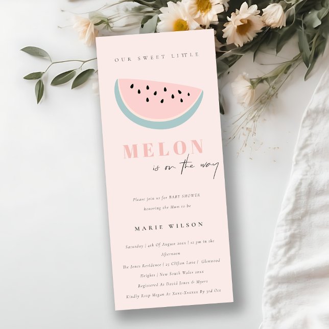 Cute Our Little Melon Pastel Pink Baby Shower Invitation (Creator Uploaded)
