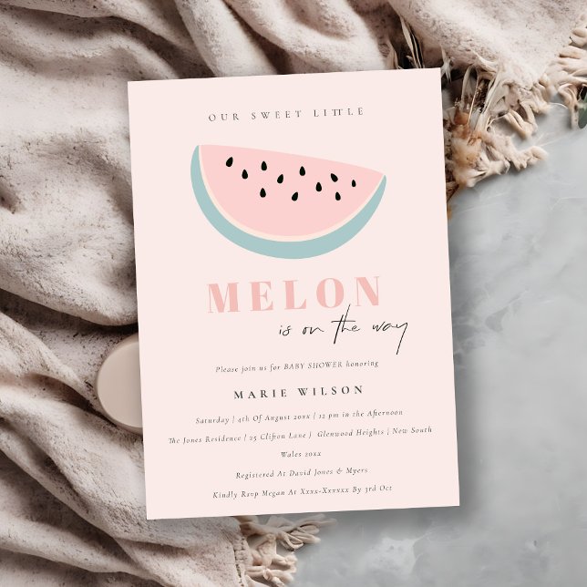 Cute Our Little Melon Pastel Pink Baby Shower Invitation (Creator Uploaded)