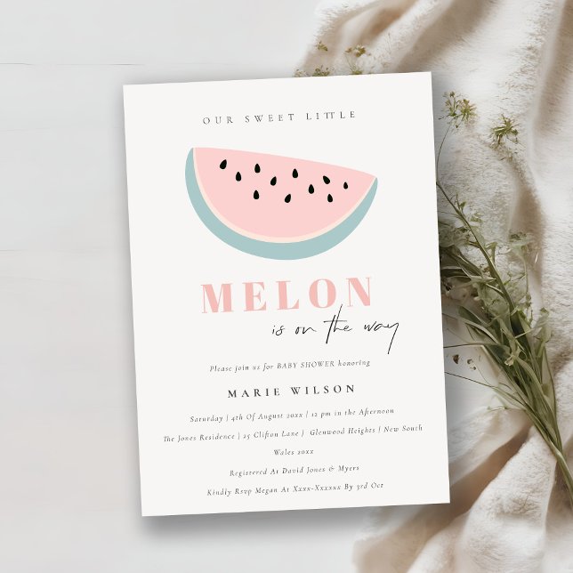 Cute Our Little Melon Pastel Pink Baby Shower Invitation (Creator Uploaded)