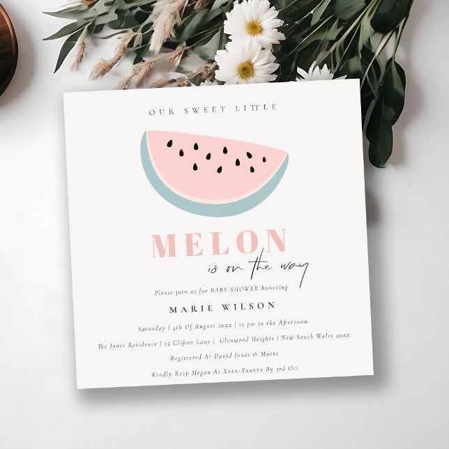 Cute Our Little Melon Pastel Pink Baby Shower Invitation (Creator Uploaded)