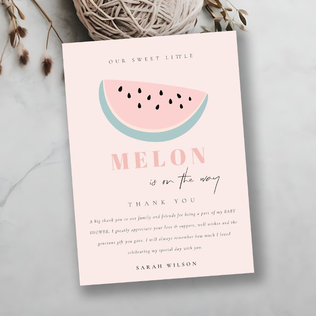 Cute Our Little Melon Pastel Pink Baby Shower Thank You Card (Creator Uploaded)