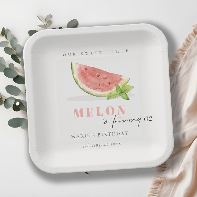 Cute Our Little Melon Red Green Any Age Birthday Paper Plate (Creator Uploaded)