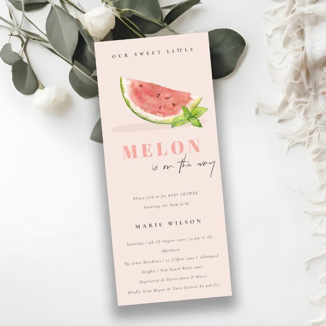 Cute Our Little Melon Watercolor Blush Baby Shower Invitation (Creator Uploaded)