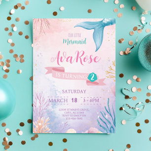 Cute Our Little Mermaid Girl Birthday Invitation