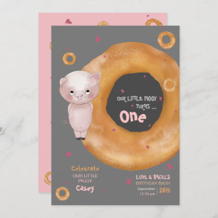 Cute "OUR LITTLE PIGGY" “Love & Bagels” Invitation