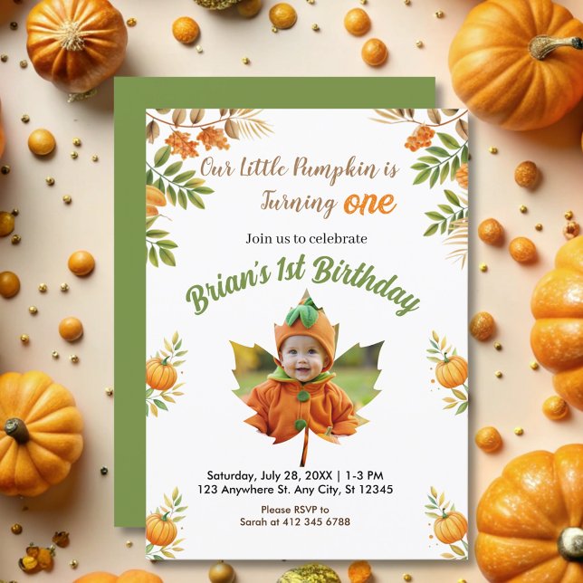 cute our Little Pumpkin is turning one autumn  Invitation (Creator Uploaded)