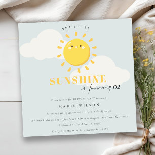 Cute Our Little Sunshine Blue Any Age Birthday Invitation