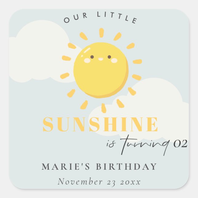 Cute Our Little Sunshine Blue Boy Any Age Birthday Square Sticker (Front)