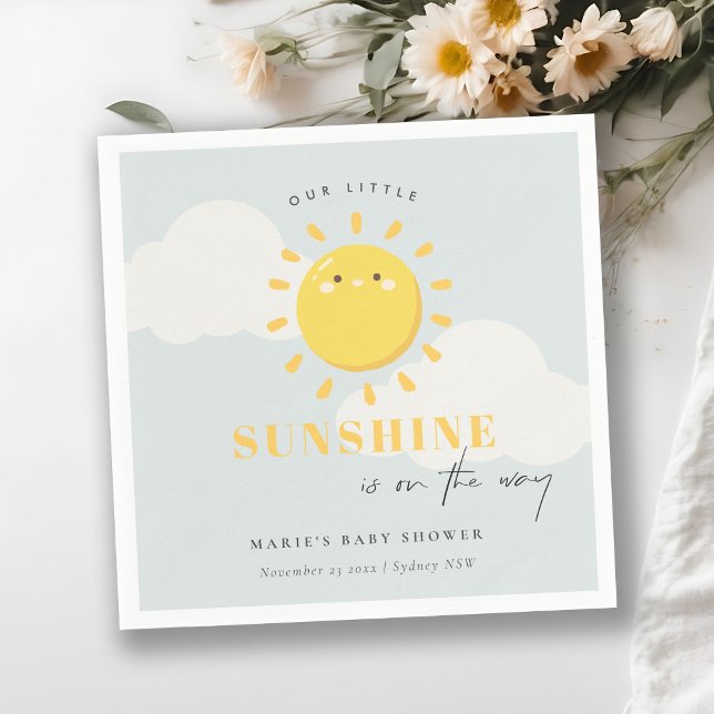 Cute Our Little Sunshine Blue Boy Baby Shower Napkin (Creator Uploaded)
